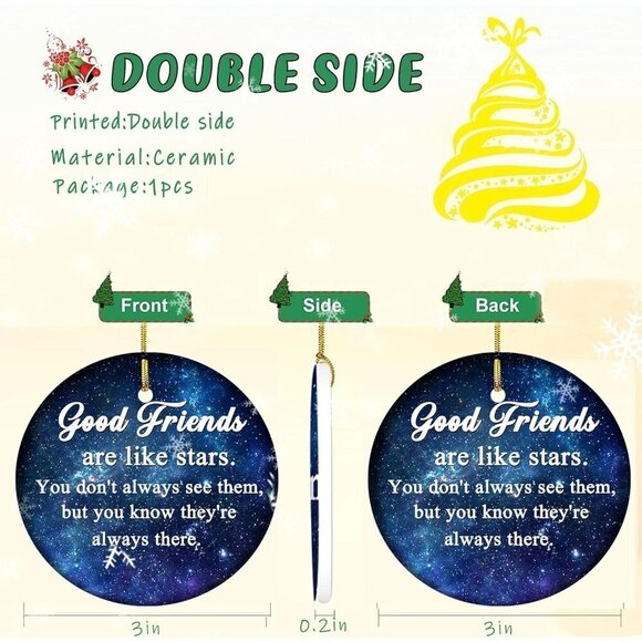 3"  Xmas Tree Ornament Ceramic Christmas Hanging Ornament Friendship - Picture 2 of 7